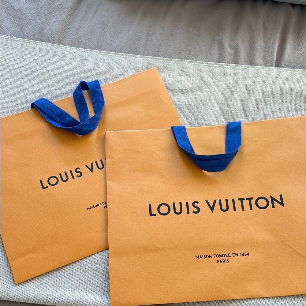 2 Louis Vuitton Orange Shopping Bag with Blue Handles